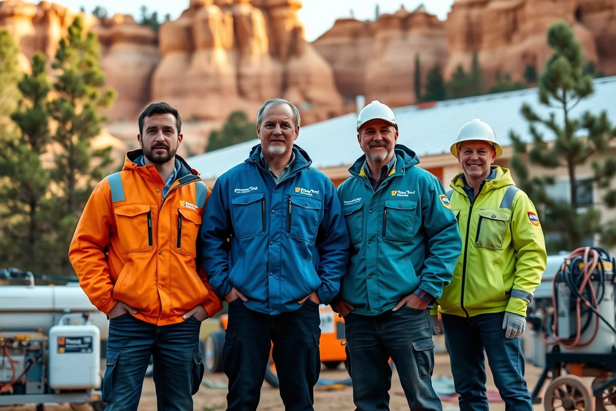 Spray foam insulation crew standing in front of a home near Payson, Arizona